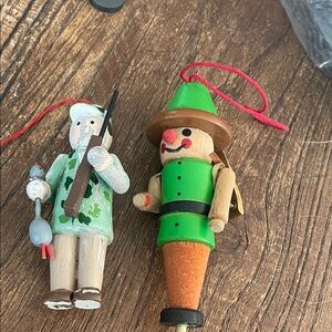 Wooden Hunter and Steinbach Back pack Papoose Vintage Ornaments